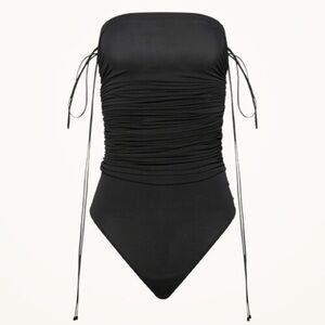 New Wolford Fatal Draping String Bodysuit Strapless Black Ruched